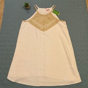 Lilly Pulitzer Pearl Soft Shift Dress White w/Gold Tone Accent NWT Sz 16